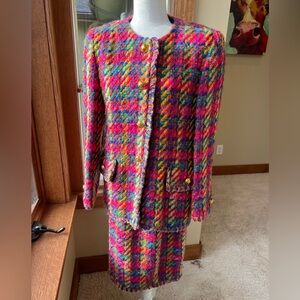 Vintage 90s ESCADA by Margaretha Ley Rainbow Boucle Tweed Jacket Skirt Suit